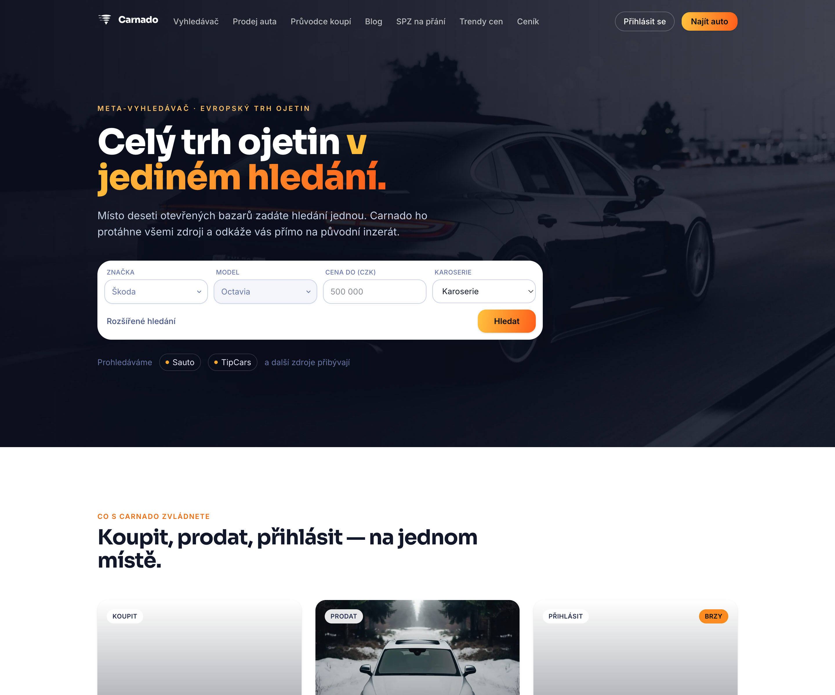Carnado — European used-car meta-search aggregator screenshot
