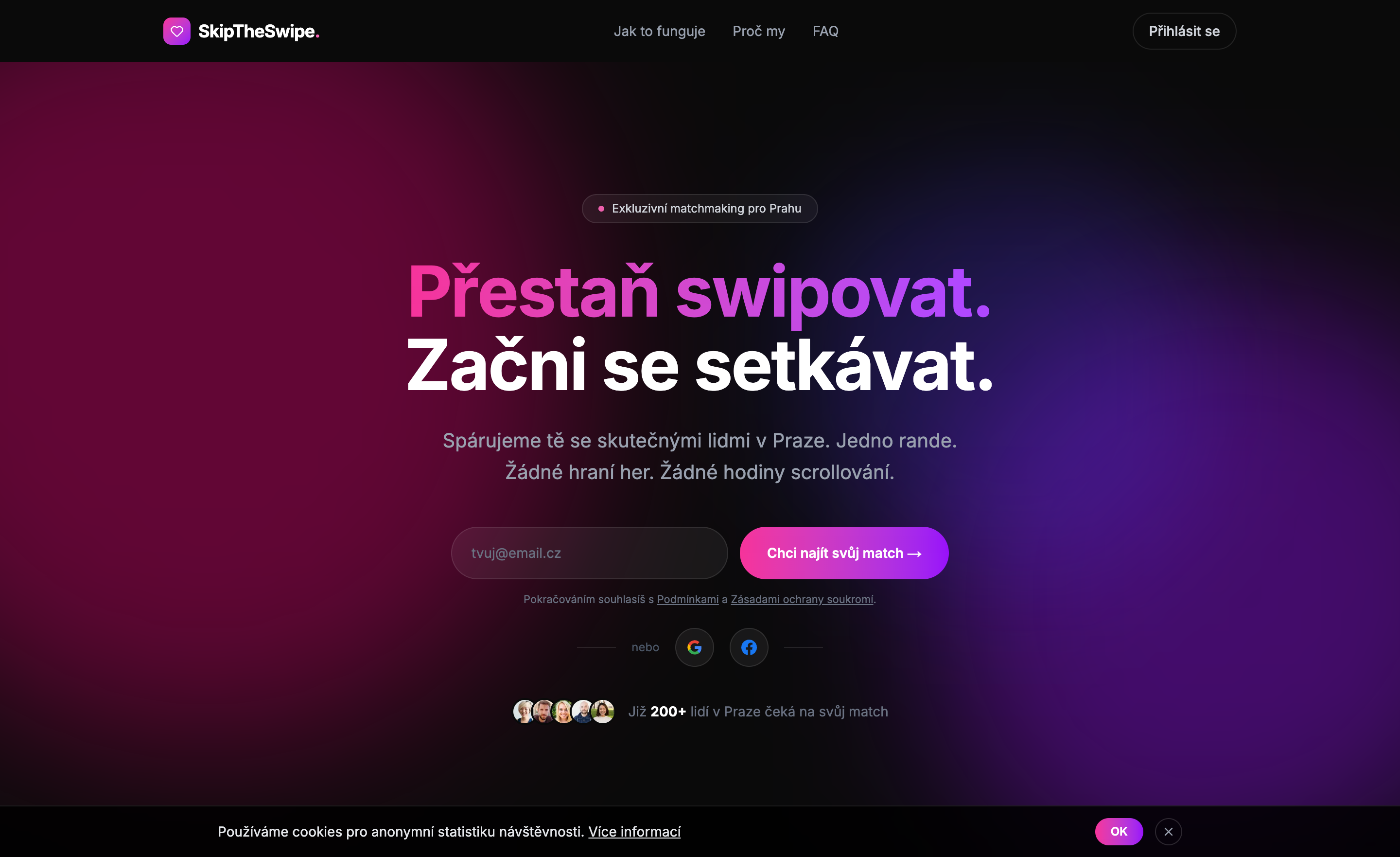 SkipTheSwipe — AI-matched dating web app screenshot