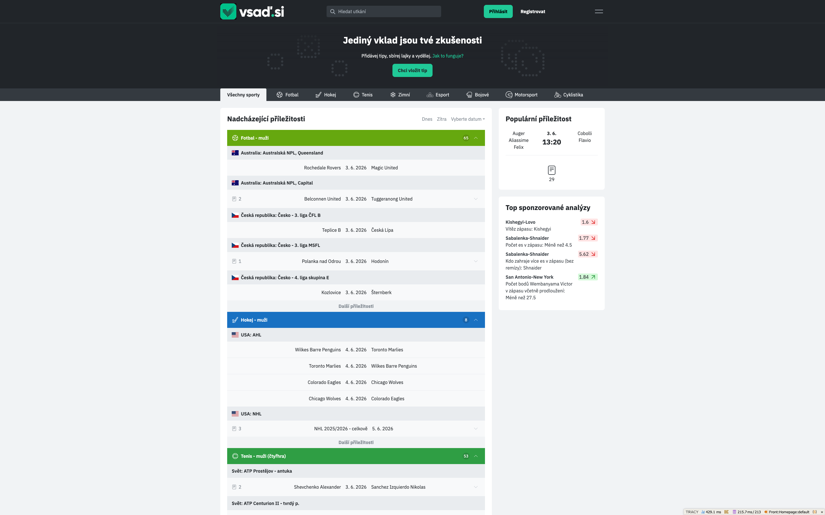 Vsad.si — sports tipping portal screenshot